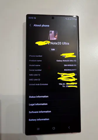 Samsung Galaxy Note 20 Ultra-5G 12gb/256gb UAE 🇦🇪 TDRA Version