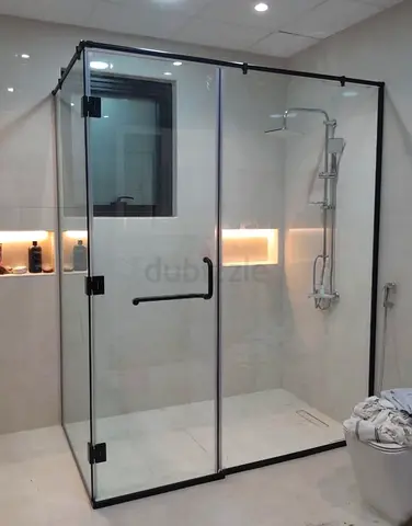 Frameless Glass Shower Enclosure with Black Trim - 1.2 x 1.2m (Approx)