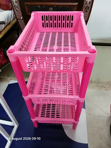Pink 3 Tier Plastic Storage Rack Shelf Organizer