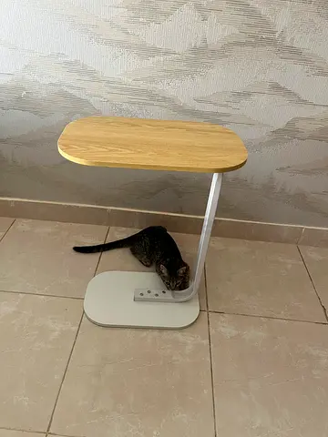 Modern C-Shaped Side Table with Wooden Top