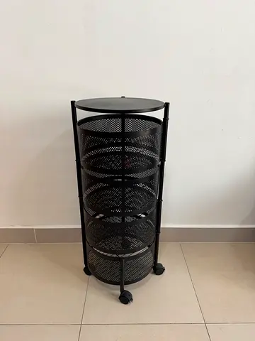 Round Rotating 4-Tier Kitchen Basket Rack on Wheels - Black