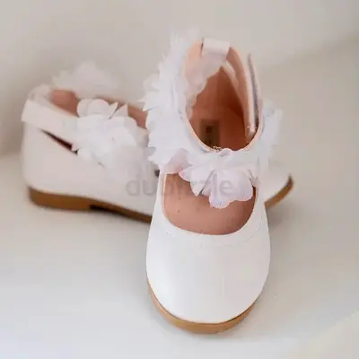 Pink and white Girls' Dress Shoes with Floral Strap