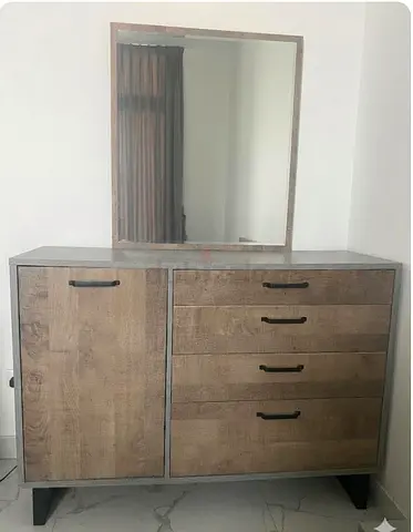 Wooden Dresser with Mirror - 4 Drawers + Cabinet, Good Condition