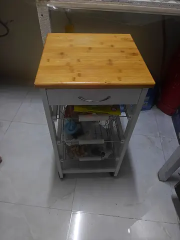 Small kitchen trolley with drawer and bamboo top - compact storage cart