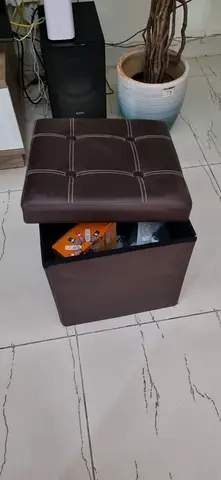 Brown Faux Leather Storage Ottoman with Removable Lid