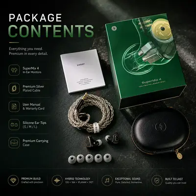 Linsoul SIMGOT SuperMix 4 1DD+1BA+1Planar+1PZT Hybrid Drivers Earphones, HiFi In Ear Monitor IEM