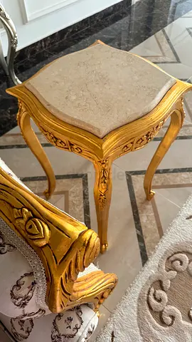 Gold carved side table with marble top - classic style