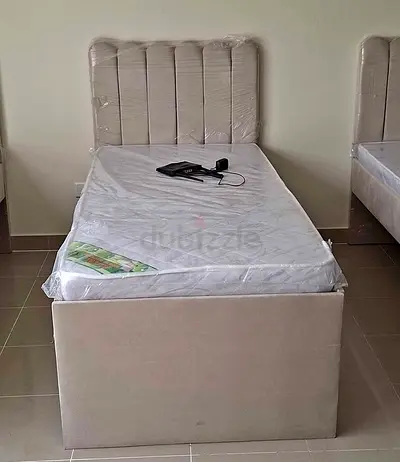 Single Upholstered Bed Frame with Headboard and Mattress - Good Condition