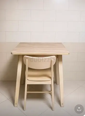 Solid Light Wood Dining Table with Matching Chair - Compact