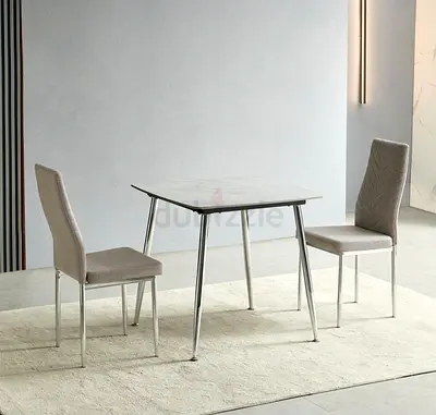 Modern 3-Piece Dining Set with Marble Top Table and Two Grey Chairs