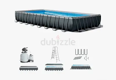 Large Rectangular Above-Ground Swimming Pool with Filter, Ladder & Accessories
