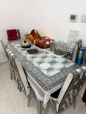 Dining table with 4 upholstered chairs - silver/grey set convertible