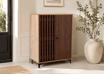 Modern 2-Door Shoe Cabinet – Walnut Beige Shoe Rack