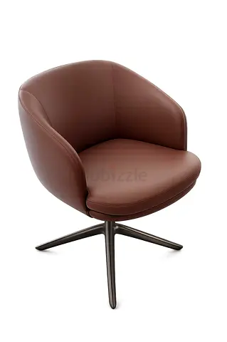 Brown Leather Swivel Accent Chair with Metal Base