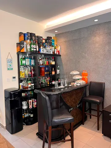 Home Bar Counter with Back Bar Shelving and Drinks Storage