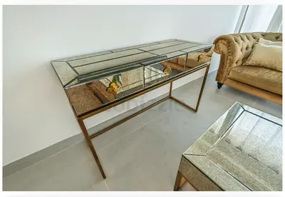 Mirrored Console Table with Gold Frame - Modern Entry Table