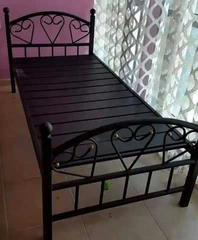 Single Metal Bed Frame with Decorative Headboard and Footboard - Black