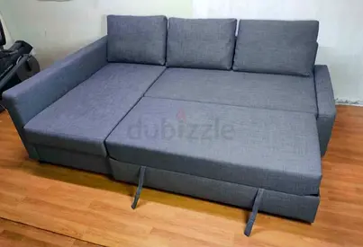 Grey Fabric Corner Sofa Bed - Pull-out Double Sleeper