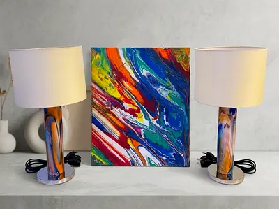 Pair of Home Centre murano glass Lamps + handcrafted painting with signatures