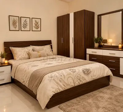 Modern Walnut and White Bedroom Set
