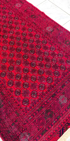 Traditional Middle Eastern Red Patterned Rug , original Bukhara with unique size 1.20 by 2.00