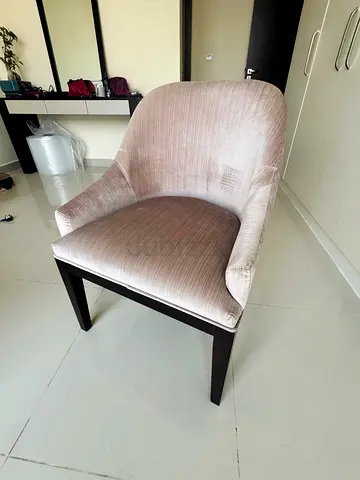 Blush Upholstered Accent Armchair with Dark Wood Legs - Good Condition