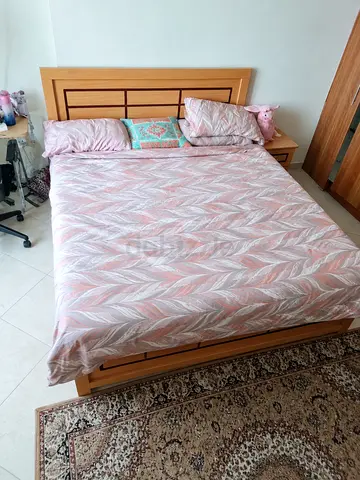 Double bed frame with mattress and bedside drawers - good condition