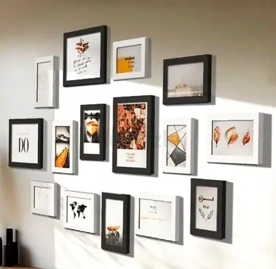 Set of 15 Black & White Wall Photo Frames - Gallery Display