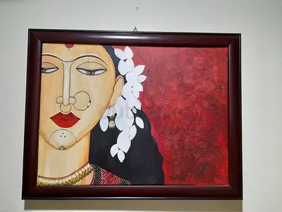 Framed Folk Portrait Painting — Handcrafted Wall Art