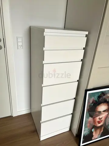 White Tall Chest of 6 Drawers