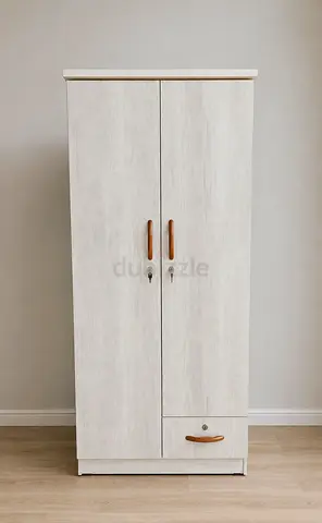 Modern Light Oak Two Door Wardrobe with Locking Drawers