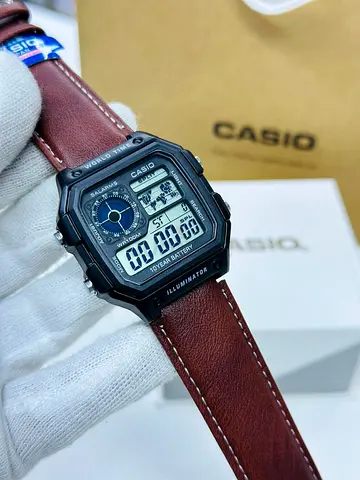 Casio Vintage Digital Watch with Brown Leather Strap - Excellent Condition