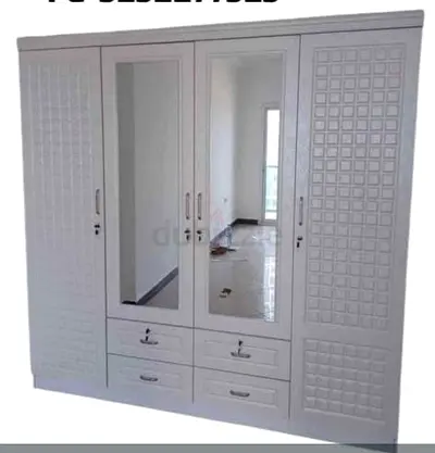 White 4-Door Wardrobe with Mirrors and Drawers - Good Condition