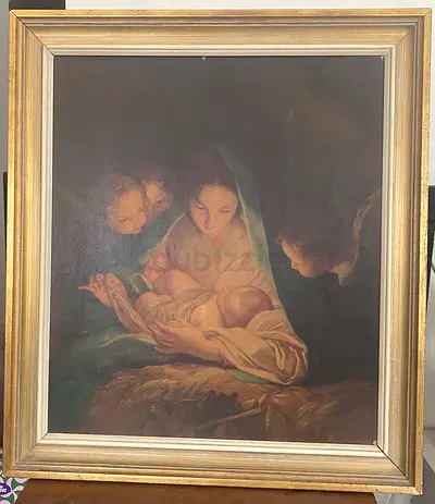 Framed Vintage Religious Painting - Madonna and Child with Angels