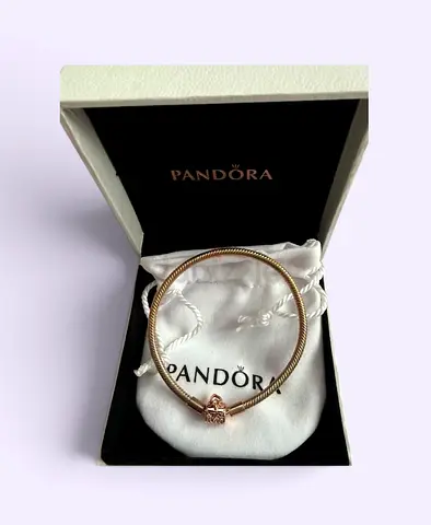 Pandora Rose Gold Snake Chain Bracelet with Crown Clasp