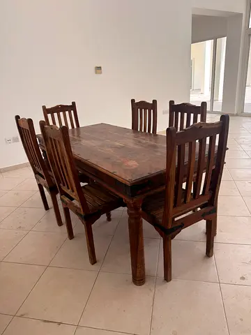 Solid Wood Dining Table with 6 Chairs - Rustic Finish