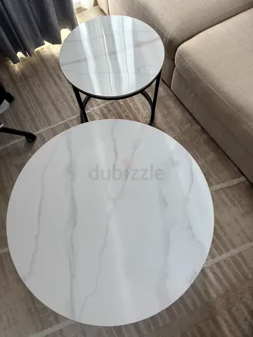 Set of 2 Round Marble-Effect Nesting Side Coffee Tables