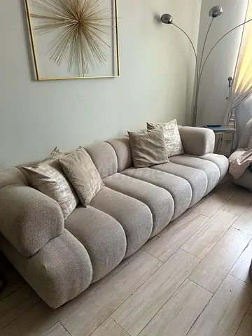 Modern Beige Ribbed Sofa