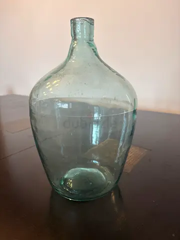 Large Vintage Glass Demijohn Bottle - Clear Aqua 2L Approx