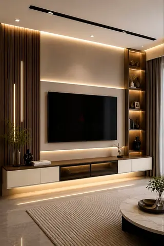 Modern Floating Entertainment Unit with Backlit Shelves