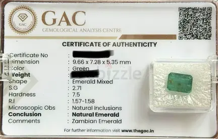 Natural Zambian Emerald with GAC Certificate - 9.66 x 7.28 x 5.35 mm