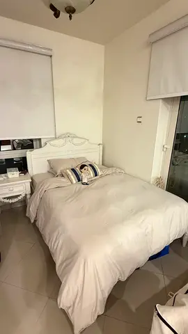 White vintage-style double bed frame with headboard and side table (ready to use)