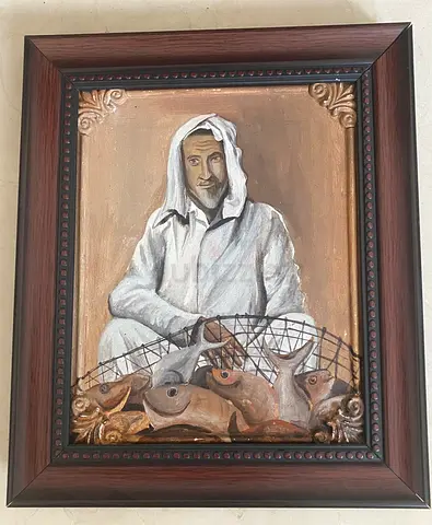 Oriiginal Oil Painting of Arab Fisherman with Fish - Vintage Style by award winning Indian artist.