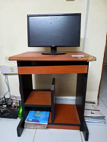 Compact wooden computer desk with shelves - good used condition