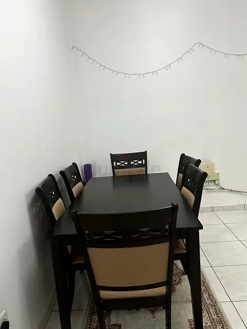Solid Wood 6 Seater Dining Table with Cushioned Chairs and 2 bed side table