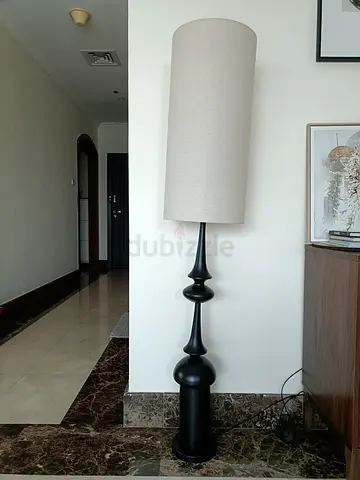 Tall Black Floor Lamp with Drum Shade