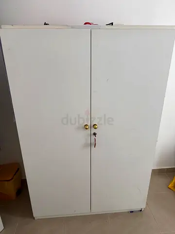 White Two Door Storage Cabinet with Lock