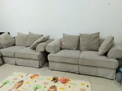 Light grey 3-seater sofa set with cushions (used)