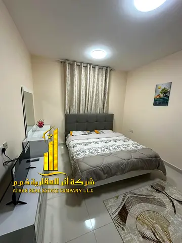 Luxury second occupied studio with separate kitchen and open view, fully furnished ✨ Ajman Al Rawda 2. For monthly rent. Rent includes bills, net