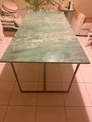 Green Marble Dining Table with Metal Frame — 193 x 92